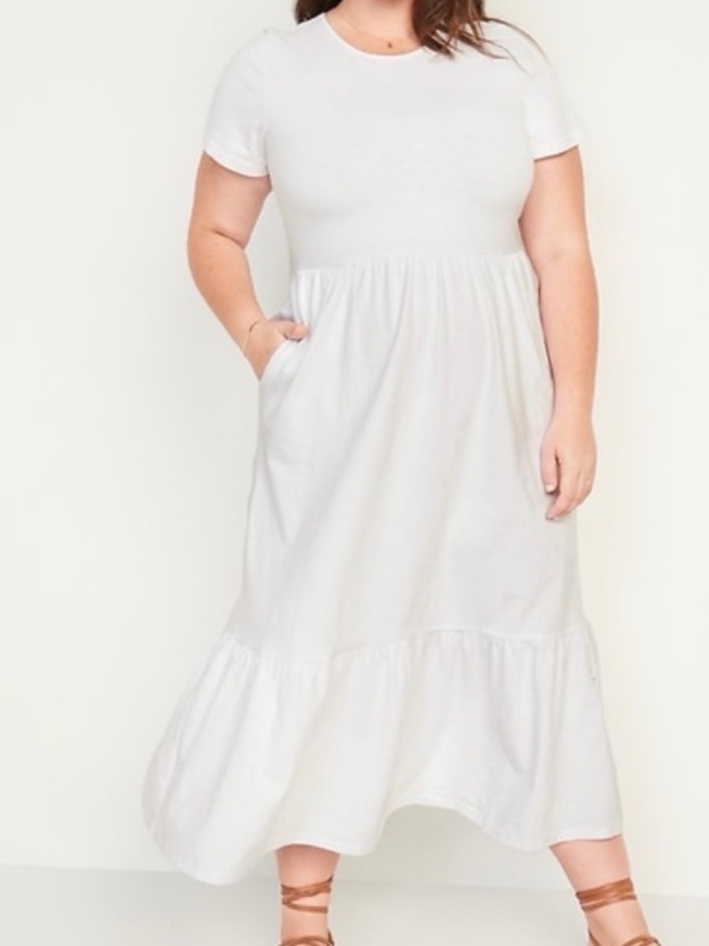 Old Navy White Short-Sleeve Maxi Dress with Ruffle Hem XXL Tall